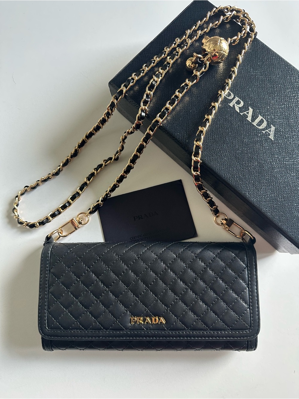 🖤 Prada Quilted Soft Calfskin Continental Flap Wallet Black GHW Full Set